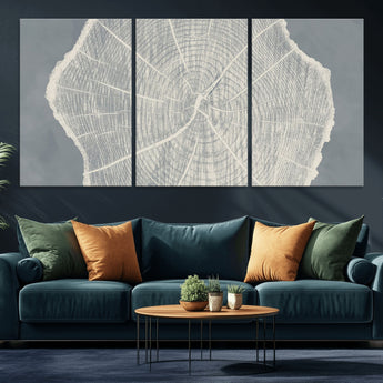 25547-MGV-CV-36X24-Tree Ring Wall Art Canvas Print, Framed Linocut Tree Ring Art Picture Print, Wood Texture Perfect Minimalist Farmhouse Decor