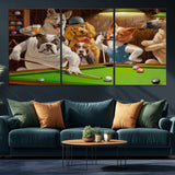 34228-MGV-CV-36X24-Dogs Playing Pool Wall Art Canvas Print, Framed Funny Dog Art Picture Print, Dog Perfect Game Room Decor Artwork