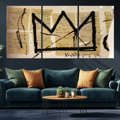 37215-MGV-CV-36X24-Abstract Crown Wall Art – Urban Graffiti Style Canvas Print Modern Street Art Design, Bold Contemporary Decor for Living Room,