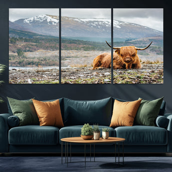 80252-MGV-CV-36X24-Scottish Cow Wall Art Canvas Print, Framed Highland Cow Art Picture Print, Highland Cattle Perfect Rustic Farmhouse Decor Artwork