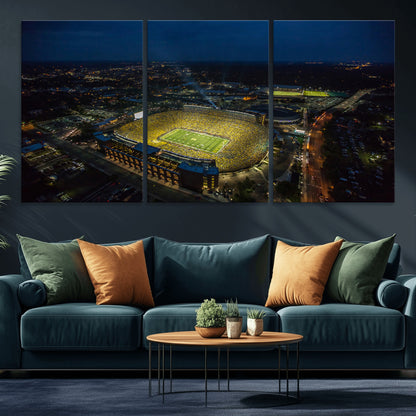 33588-MGV-CV-36X24-Football Stadium Wall Art – Aerial Night Game Canvas Print Packed Field City Lights, Sports Photography Decor for Game Room, Man