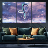 66864-MGV-CV-36X24-Fantasy Dragon Wall Art – Mystical Canvas Print Girl and Sky Serpent Dreamlike Clouds, Magical Anime Inspired Decor for Living