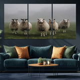 87339-MGV-CV-36X24-Sheep Wall Art – Rustic Farmhouse Canvas Print Flock Standing Misty Field Countryside Photography, Country Animal Decor for Living