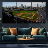 34859-MGV-CV-36X24-Wrigley Field Wall Art Canvas Print, Framed Chicago Cubs Stadium Art Picture Print, Wrigley Stadium Field Perfect Sport Room Decor