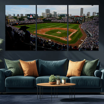 34859-MGV-CV-36X24-Wrigley Field Wall Art Canvas Print, Framed Chicago Cubs Stadium Art Picture Print, Wrigley Stadium Field Perfect Sport Room Decor