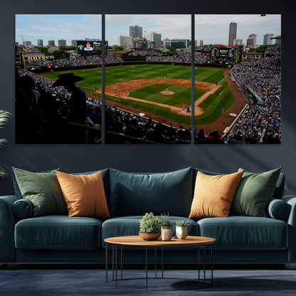 34859-MGV-CV-36X24-Wrigley Field Wall Art Canvas Print, Framed Chicago Cubs Stadium Art Picture Print, Wrigley Stadium Field Perfect Sport Room Decor