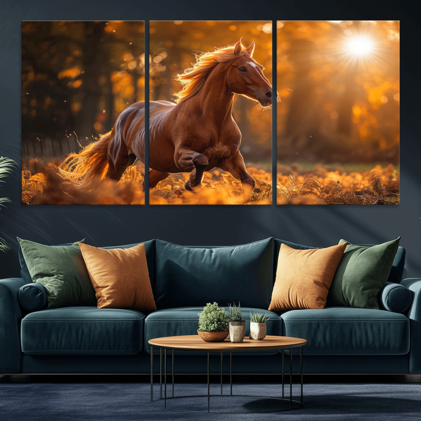 92144-MGV-CV-36X24-Sunset Horse Wall Art Canvas Print, Framed Horse Barn Art Picture Print, Majestic Horse Perfect Rustic Farmhouse Decor Artwork