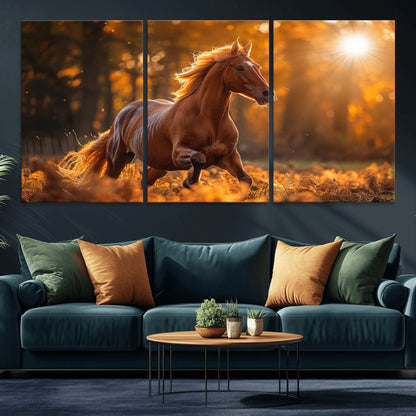 92144-MGV-CV-36X24-Sunset Horse Wall Art Canvas Print, Framed Horse Barn Art Picture Print, Majestic Horse Perfect Rustic Farmhouse Decor Artwork
