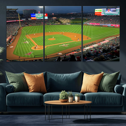 93707-MGV-CV-36X24-Los Angeles Stadium Wall Art Canvas Print, Framed Angel Stadium Field Art Picture Print, Anaheim Stadium Perfect Sports Room Decor