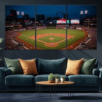 38612-MGV-CV-36X24-Busch Stadium Wall Art Canvas Print, Framed Missouri Stadium Art Picture Print, Busch Stadium Field Perfect Sports Room Decor