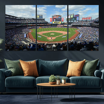 22910-MGV-CV-36X24-City Field Stadium Wall Art Canvas Print, Framed New York Stadium Art Picture Print, City Field Perfect Sport Room Decor Artwork