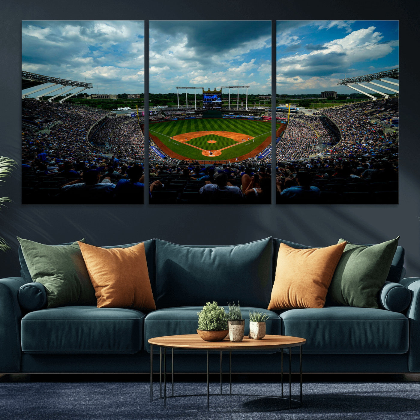 37127-MGV-CV-36X24-Kauffman Stadium Wall Art Canvas Print, Framed Kansas City Royals Field Art Picture Print, Baseball Stadium Perfect Sport Room