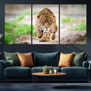 75066-MGV-CV-36X24-Leopard Wall Art Canvas Print, Framed Wild Animal Art Picture Print, Blue Eye Leopard Perfect Wild Minimal Decor Artwork