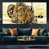 45281-MGV-CV-36X24-Blue Eye Leopard Wall Art Canvas Print, Framed Leopard Painting Art Picture Print, Big Cat Perfect Safari Wildlife Decor Artwork