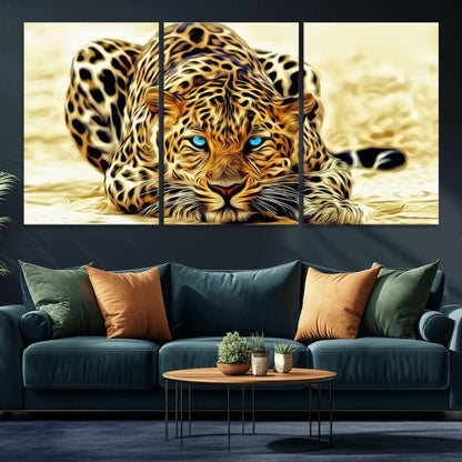 45281-MGV-CV-36X24-Blue Eye Leopard Wall Art Canvas Print, Framed Leopard Painting Art Picture Print, Big Cat Perfect Safari Wildlife Decor Artwork