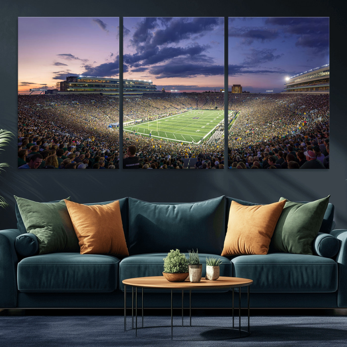 50825-MGV-CV-36X24-Notre Dame Stadium Wall Art Canvas Print, Framed Indiana Stadium Art Picture Print, Football Stadium Perfect Sports Room Decor