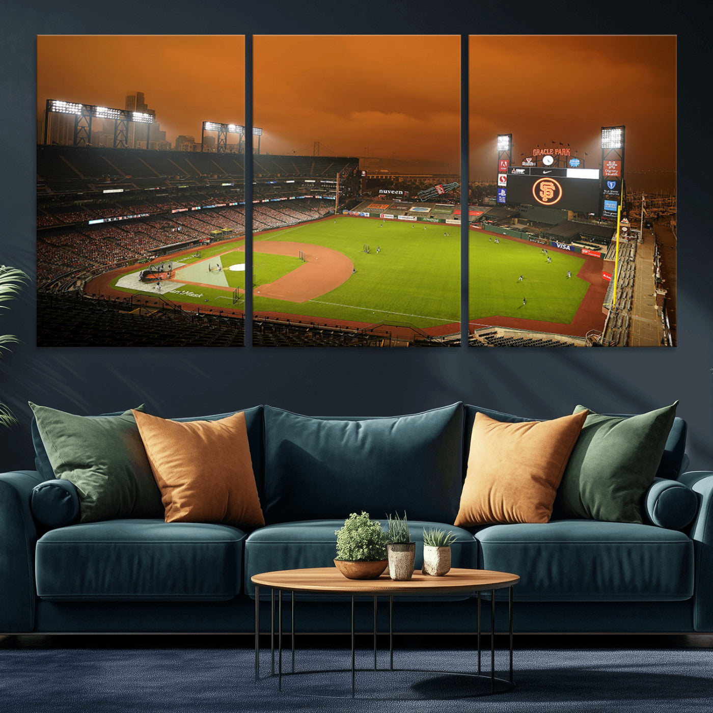 31315-MGV-CV-36X24-Oracle Park Stadium Wall Art Canvas Print, Framed California Stadium Art Picture Print, Oracle Park Field Perfect Sport Room Decor