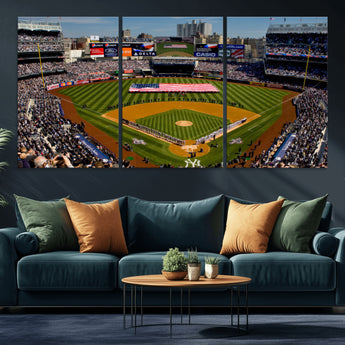20879-MGV-CV-36X24-Yankee Stadium Wall Art Canvas Print, Framed New York Stadium Art Picture Print, Yankee Field Perfect Sport Room Decor Artwork
