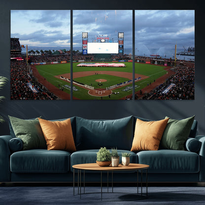 44631-MGV-CV-36X24-Oracle Park Stadium Wall Art Canvas Print, Framed San Francisco Giants Art Picture Print, Giants Stadium Field Perfect Sports Room