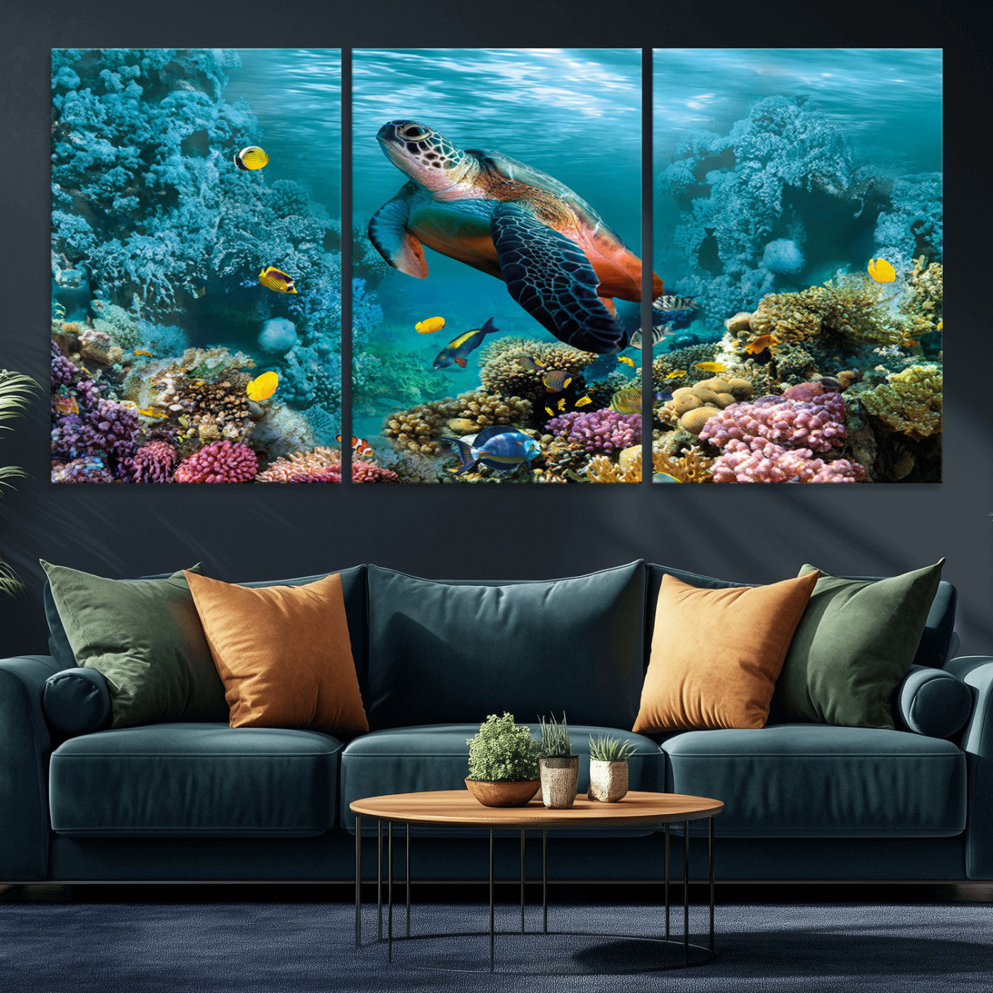 38661-MGV-CV-36X24-Sea Turtle Wall Art Canvas Print, Framed Ocean Wildlife Art Picture Print, Turtle Perfect Coastal Nature Decor Artwork