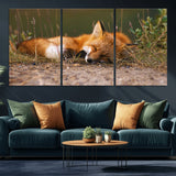 25085-MGV-CV-36X24-Sleeping Fox Wall Art Canvas Print, Framed Rustic Fox Art Picture Print, Wildlife Animal Perfect Rustic Farmhouse Decor Artwork