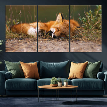 25085-MGV-CV-36X24-Sleeping Fox Wall Art Canvas Print, Framed Rustic Fox Art Picture Print, Wildlife Animal Perfect Rustic Farmhouse Decor Artwork