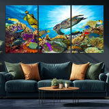 44772-MGV-CV-36X24-Underwater Sea Turtle Wall Art – Vibrant Coral Reef and Tropical Fish Canvas Print, Ocean Marine Life Decor for Living Room,