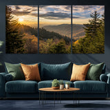 73692479-MGV-CV-36X24-Smoky Mountains Wall Art Canvas Print, Framed Forest Mountain Art Picture Print, Spring Mountain Perfect Spring Style Decor