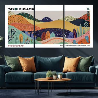 66936-MGV-CV-36X24-Kusama Wall Art – Vibrant Abstract Hills Canvas Print, Japanese Modern Landscape Poster for Living Room, Office, Studio or