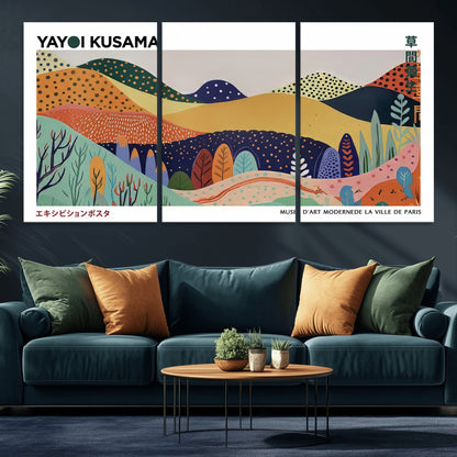66936-MGV-CV-36X24-Kusama Wall Art – Vibrant Abstract Hills Canvas Print, Japanese Modern Landscape Poster for Living Room, Office, Studio or