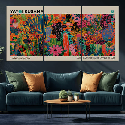 40791-MGV-CV-36X24-Kusama Inspired Wall Art – Vibrant Abstract Floral Jungle Canvas Print, Bold Pop Art Botanical Decor for Living Room, Bedroom, or