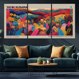 70959-MGV-CV-36X24-Yayoi Kusama Inspired Wall Art – Bold Floral Landscape Canvas Print, Vibrant Modern Abstract Poster for Living Room, Bedroom, or