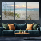 Test1001-MGV-CV-36X24-Coastal Beach Wall Art – Panoramic Ocean Waves and Sandy Dunes Canvas Print, Serene Seascape with Sea Oats for Relaxing Home or