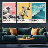 Katsushika-MGV-CV-36X24-Katsushika Hokusai Wall Art Set – The Great Wave, Hydrangea and Swallow, Fine Wind Canvas Prints, Japanese Ukiyo e Style Home and