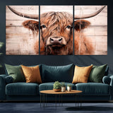 93730-MGV-CV-36X24-Scottish Cow Wall Art Canvas Print, Framed Longhorn Cow Art Picture Print, Highland Cattle Perfect Rustic Farmhouse Decor Artwork