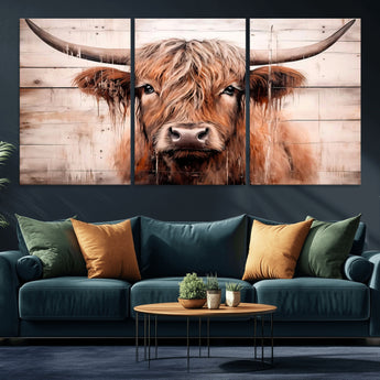 93730-MGV-CV-36X24-Scottish Cow Wall Art Canvas Print, Framed Longhorn Cow Art Picture Print, Highland Cattle Perfect Rustic Farmhouse Decor Artwork