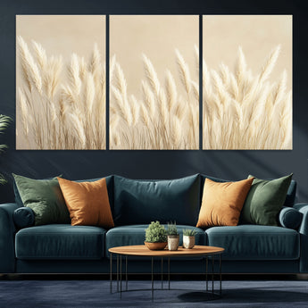 81444-MGV-CV-36X24-Pampas Grass Wall Art Canvas Print, Framed Beige Pampas Grass Art Picture Print, Minimalist Beige Perfect Minimalist Nature Decor