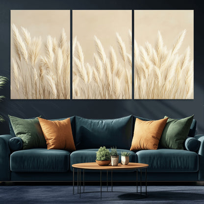 81444-MGV-CV-36X24-Pampas Grass Wall Art Canvas Print, Framed Beige Pampas Grass Art Picture Print, Minimalist Beige Perfect Minimalist Nature Decor