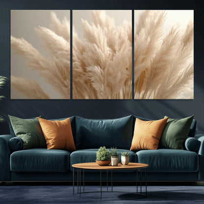 50300-MGV-CV-36X24-Pampas Grass Wall Art Canvas Print, Framed Minimalist Pampas Grass Art Picture Print, Beige Pampas Grass Perfect Minimalist Boho