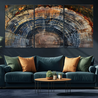 16193-MGV-CV-36X24-Tree Ring Wall Art – Abstract Wood Grain Canvas Print, Rustic Nature Texture Artwork Poster for Living Room, Bedroom, Office,