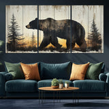 83875-MGV-CV-36X24-Sunset Bear Wall Art – Rustic Wildlife Canvas Print with Forest Silhouette, Cabin Lodge Decor for Living Room or Office