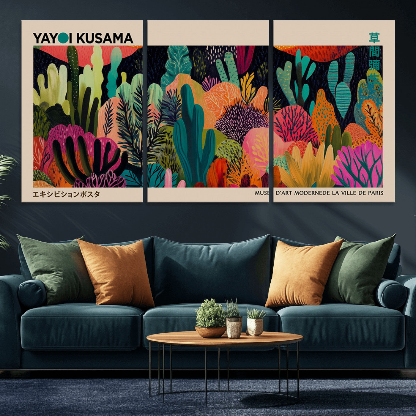 45711-MGV-CV-36X24-Yayoi Kusama Wall Art Canvas Print, Framed Abstract Yayoi Kusama Art Picture Print, Japanese Wabi Sabi Perfect Modern Abstract