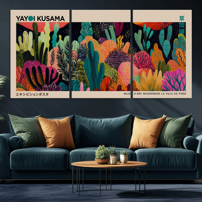 45711-MGV-CV-36X24-Yayoi Kusama Wall Art Canvas Print, Framed Abstract Yayoi Kusama Art Picture Print, Japanese Wabi Sabi Perfect Modern Abstract