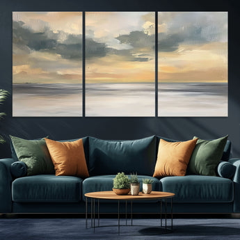 45544-MGV-CV-36X24-Ocean Sunset Wall Art – Serene Seascape Canvas Print with Golden Sky and Calm Water, Coastal Beach Artwork for Living Room,