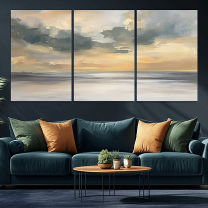 45544-MGV-CV-36X24-Ocean Sunset Wall Art – Serene Seascape Canvas Print with Golden Sky and Calm Water, Coastal Beach Artwork for Living Room,