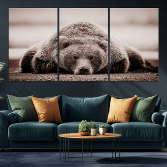 20611-MGV-CV-36X24-Grizzly Bear Wall Art – Majestic Wildlife Sepia Canvas Print, Rustic Nature Animal Artwork for Cabin, Lodge, Living Room, Bedroom,