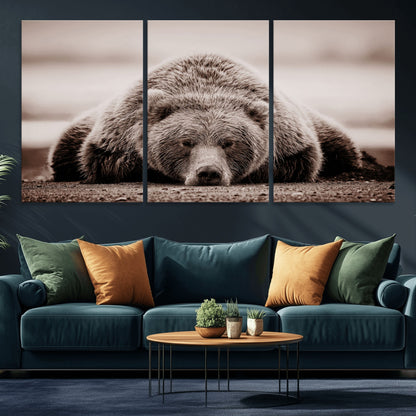 20611-MGV-CV-36X24-Grizzly Bear Wall Art – Majestic Wildlife Sepia Canvas Print, Rustic Nature Animal Artwork for Cabin, Lodge, Living Room, Bedroom,