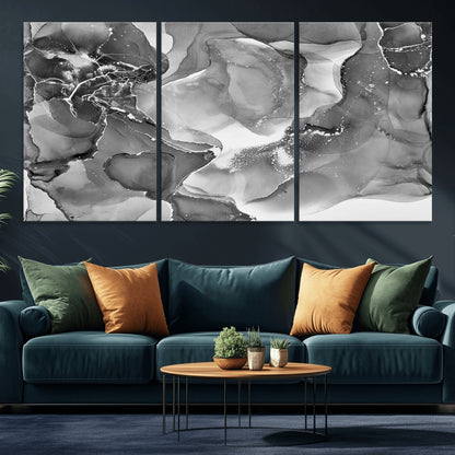 15911-MGV-CV-36X24-Black and White Abstract Wall Art – Modern Ink Swirl Canvas Print, Minimalist Contemporary Painting for Living Room, Bedroom,