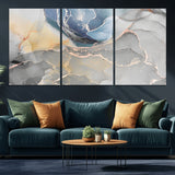 18176-MGV-CV-36X24-Abstract Fluid Wall Art – Modern Marble Ink Canvas Print with Blue, Gold, and Gray Tones, Contemporary Minimal Artwork Decor for