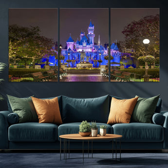 63560-MGV-CV-36X24-Fairy Tale Castle Wall Art – Magical Night Scene Canvas Print with Lights and Gardens, Fantasy Architecture Artwork for Living